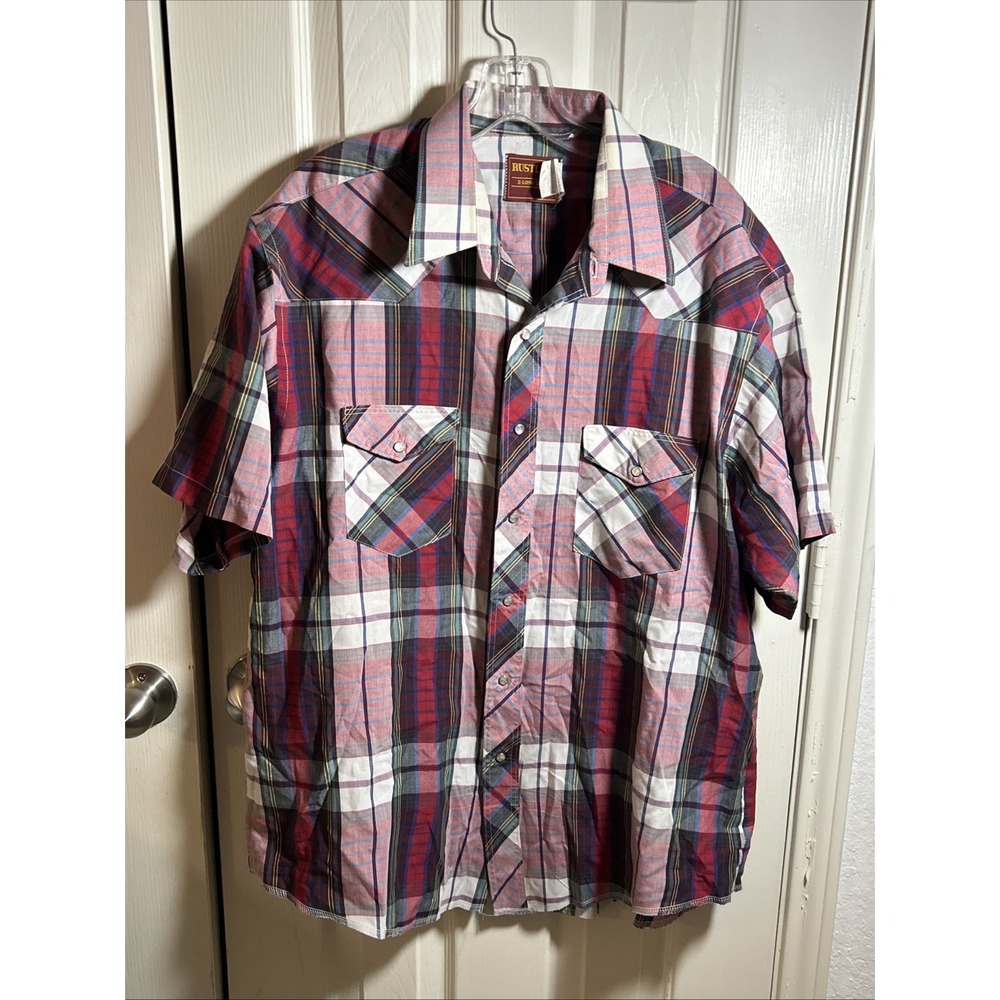 Rustler X Long Tails Pearl Snap Red Plaid Cowboy Short Sleeve Western Cowboy XL